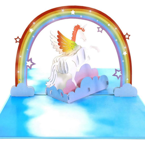 1 stk Regnbue Unicorn Gratulasjonskort 3D Stereoskopisk Velsignelse