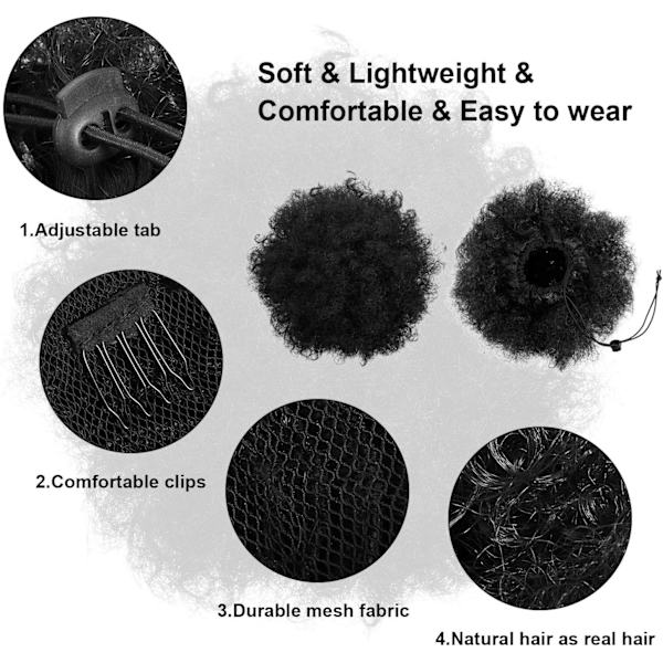 1 st Afro-puff i svart chenille, hårinpackning