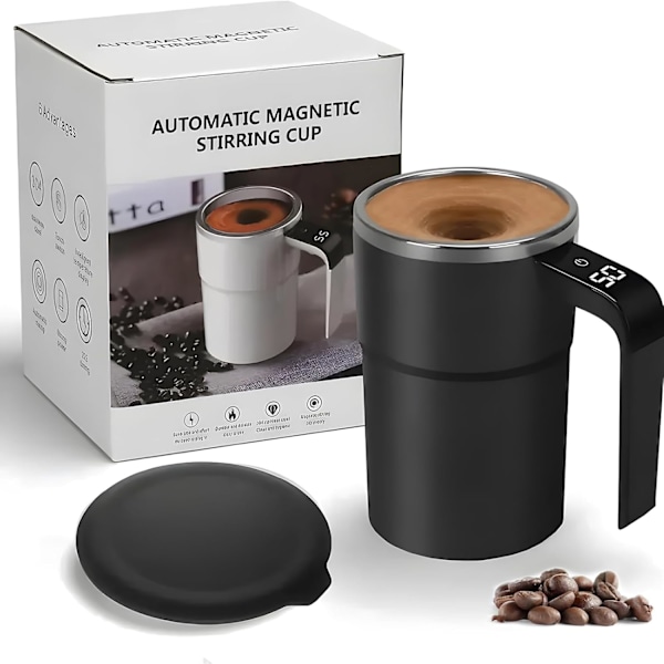 Elektrisk Magnetisk Selv-Rørende Kaffe Kop med Låg, Automatisk Magnetisk Røring Kop med Digital Display, Genopladelig