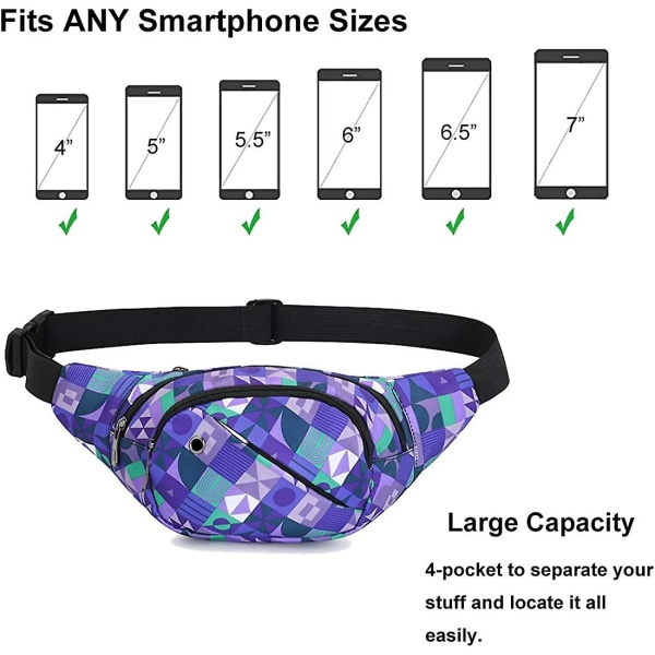 Fanny Pack Midjeväska för Män & Kvinnor Justerbart Bälte Höft Bum Bag Mode Vattenavvisande Vandrings Midjeväska för Resor Casual Löpning Vandring Cykling ge