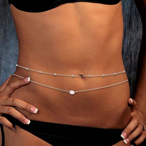 1st(Silver)Beach Bikini Belly Chain Små pärlor Layered Pearl