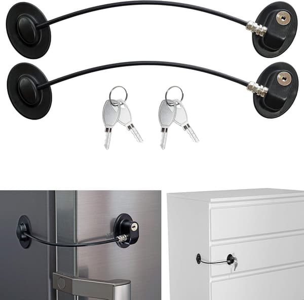 Barnsäkerhetslås, 2-pack, med 4 nycklar, för skåp,