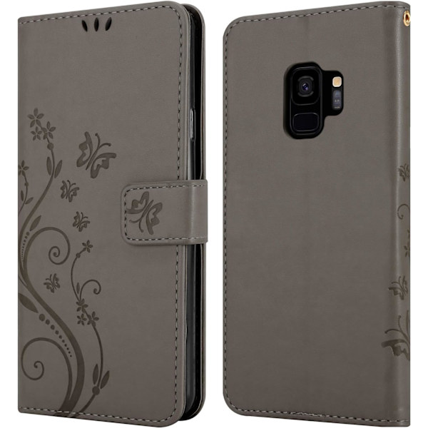 Etui til Samsung Galaxy S9 i Blomstret Grå - Blomsterdesign