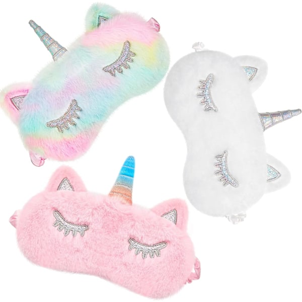 Sömnglasögon för barn, flickor plysch sovmask 3 stycken mjuk ögonbindel sovmask djur sovmask