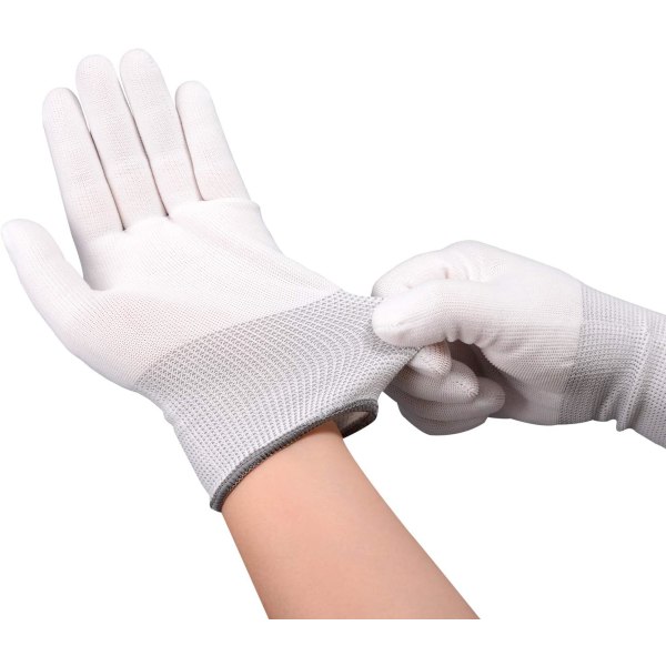 6 par vita arbetshandskar i nylon , sömlösa, halkfria handskar