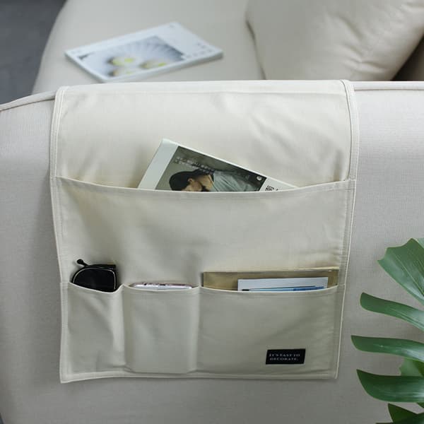 Beige Sofa Armlenestopp Organizer, Multifunksjons Foldbar Tote Bag