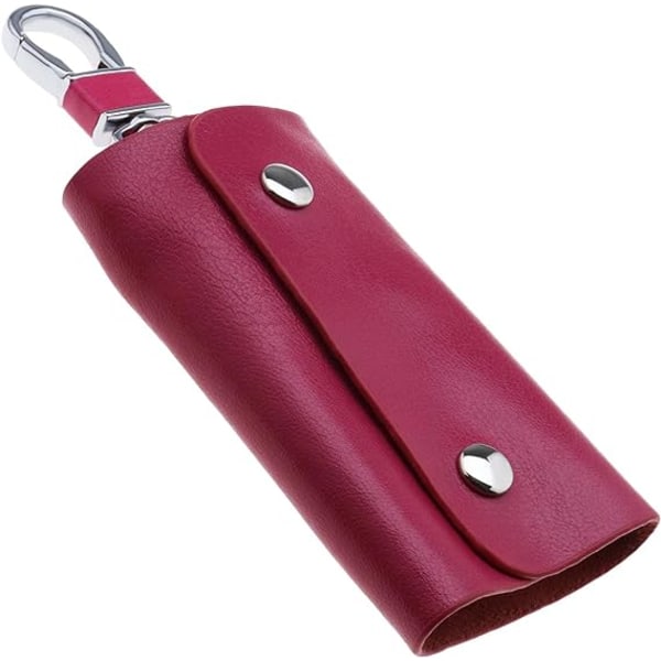 Rosa lädernyckelring med 6 krokar, nyckelring med karbinhake 10,5