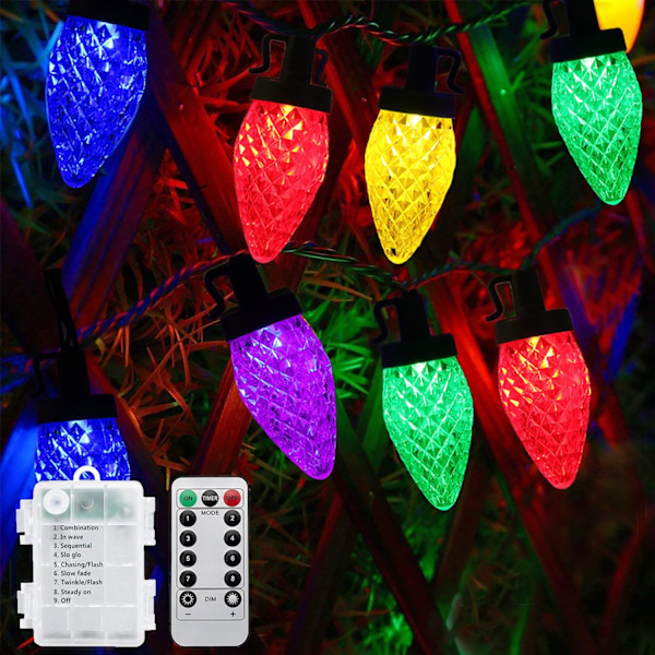 25,7FT 50LED Batteridrevne Julelys, 8 Tilstande Julepynt Indendørs Lys, Vandafvisende C9 Julelys