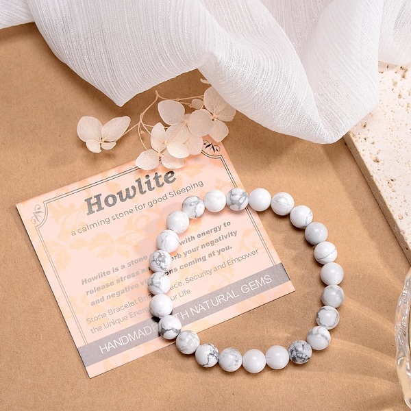 Howlitt - Stein for god søvn - Håndlaget yoga-strekk elastisk armbånd Naturlig stein krystall helbredende kraft energi G