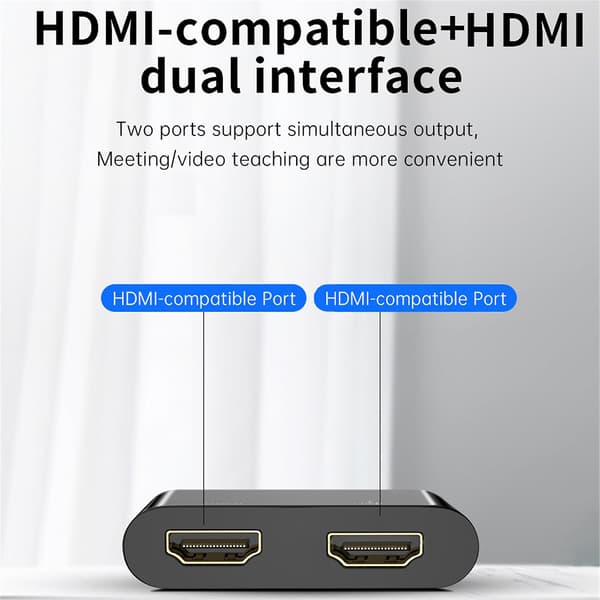 Usb Usb C til dobbelt Hdmi-adapter Ekstern video understøtter kun Windows - Sort