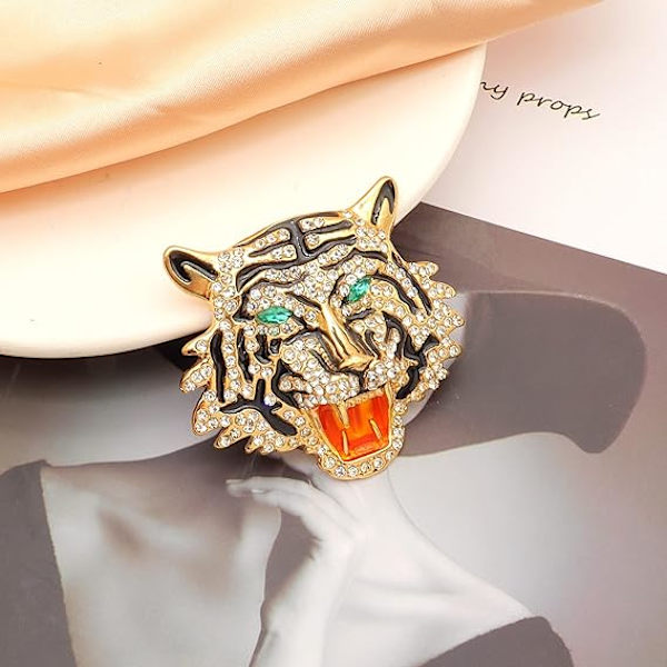 Rhinestone Tigerhuvud Brosch Nål. Djur Lapel Nål för Män, Punk Lejon Kavaj Brosch för Herrar Brosch Nål Kostym Tiger Pi