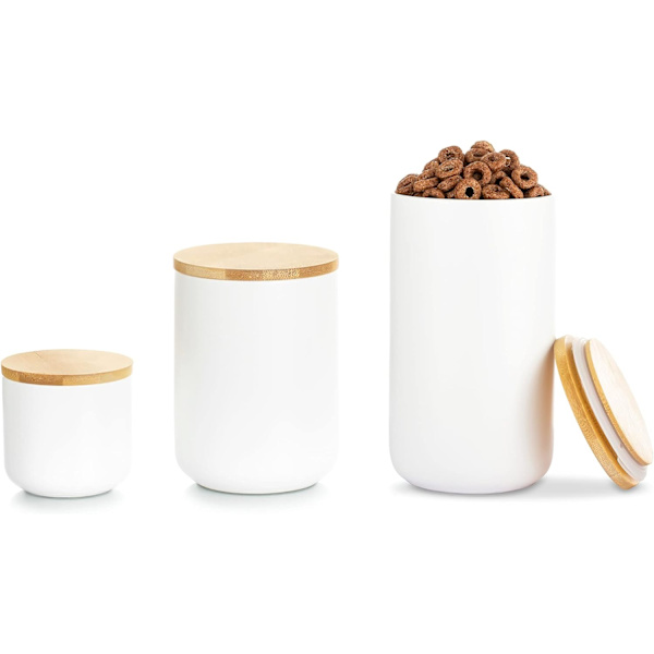Set med 3 (Vit) Te, Kaffe, Socker, Kryddburk, Keramik, Keksburk