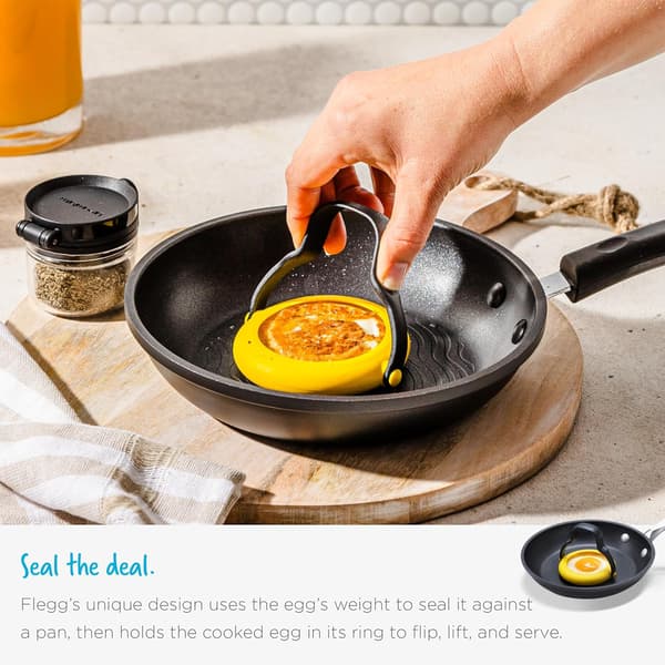 3-i-1 Flexibla Äggringar, Stekspadar & Serveringsredskap i Silikon Säker för Non-Stick - 2-pack, Gul