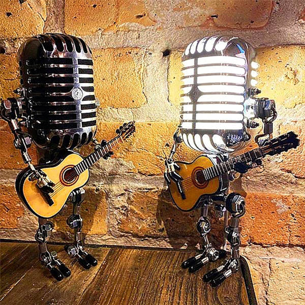 Vintage Mikrofon Gitarr Robotlampa med Dimmer, Cool Söt Retro