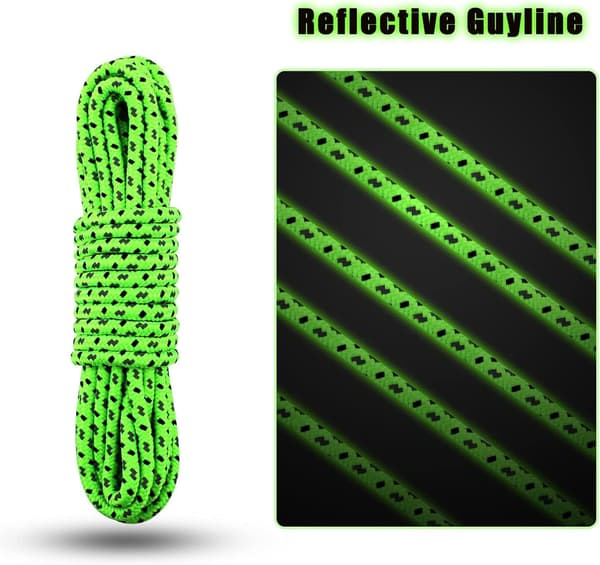 4 stk 10m Grønt Telttøy, Refleks Fallskjermtau, Nylon