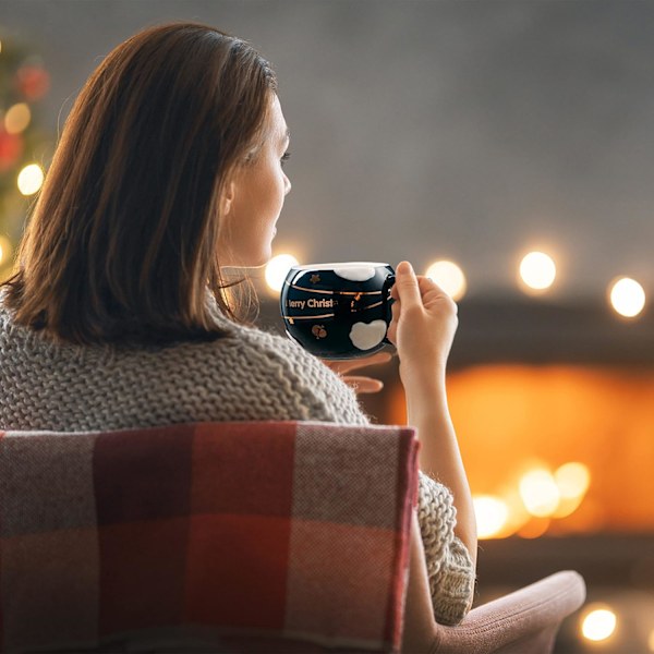 Julmuggar för barn med tomte, stor festlig glad sfärmugg - Tomtesked & lock - Blå - Keramik Mikrovågsugn & diskmaskin