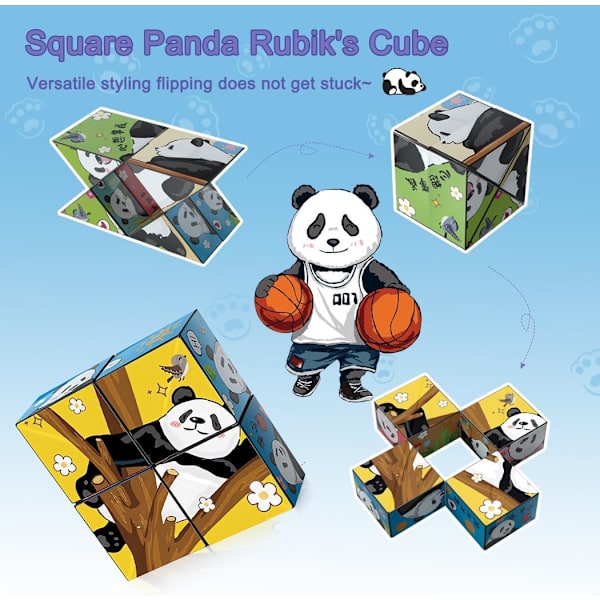 3-pack söta panda magiska kuber, 3D Infinity Star Cube Magnet Fidget Toy, pusselkuber för barn och vuxna