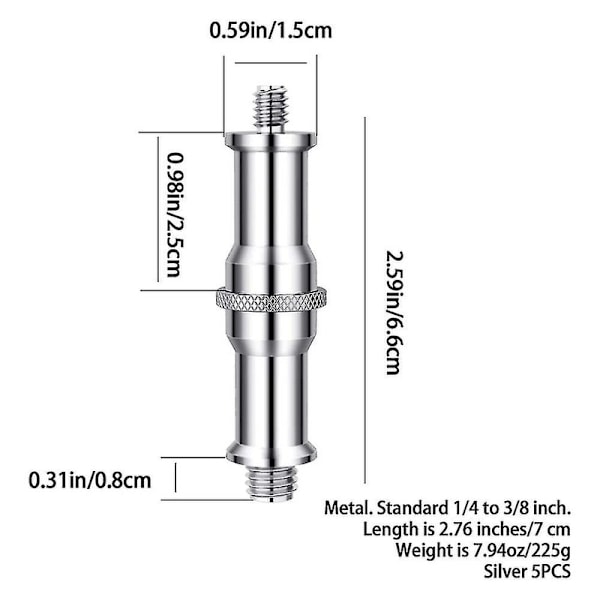 5 Standard 1/4 till 3/8 tum metallhane-adaptergängskruvar