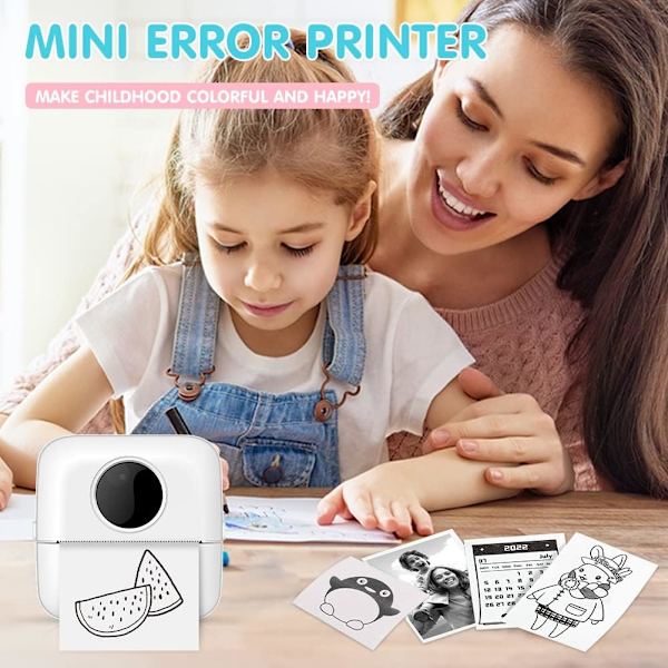 Minifotoprinter (8,2 * 8,2 * 4,5 cm), Bærbar Termisk Skriver Liten
