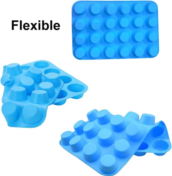 Mini Muffinform, 4-pakke med 24 kopper silikonformer, bakeform, silikonmuffinsformer - Blå
