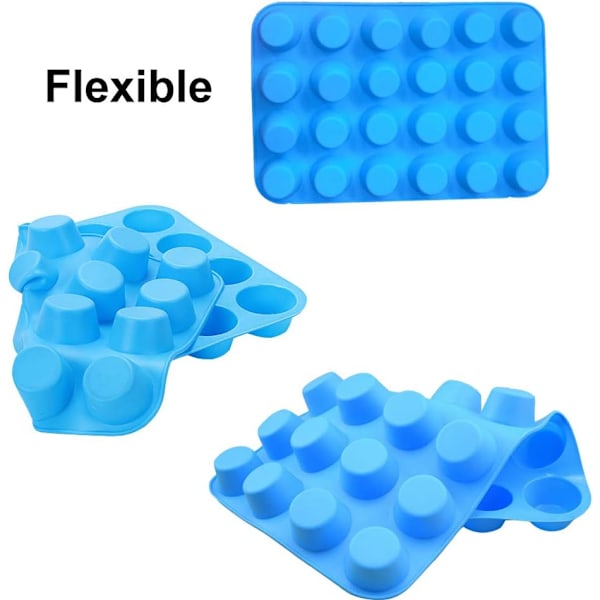 Mini Muffinsform, 4-pack 24 Koppar Silikonformar Bakform, Silikon Muffinsformar Bakformar - Blå