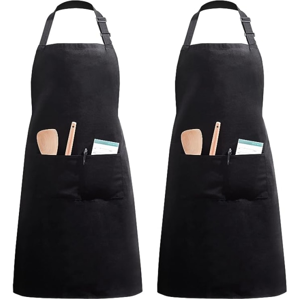 2-pack Köksförkläden (Svart, Polyester) med 2 Fickor