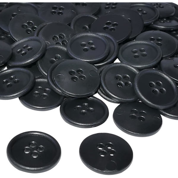 Pakke med 100 runde syknapper Ø20x3 mm med 4 hull - svart farge
