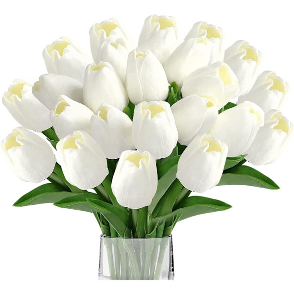 10 stk (Hvid) Kunstige Tulipaner, Kunstig Blomst PU Kunstig Tulipan