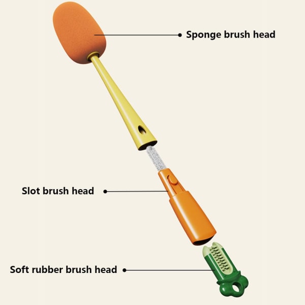 3-i-1 flaskekostbørste rengjøringssvamp