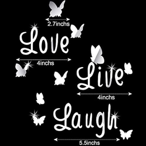 DIY Mirror Butterfly Stickers Sølv Love Live Laugh Butterfly