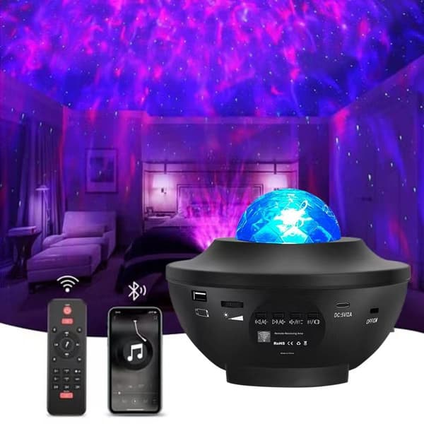 Svart Stjernehimmel Projeksjonslys Bluetooth Musikklys Full