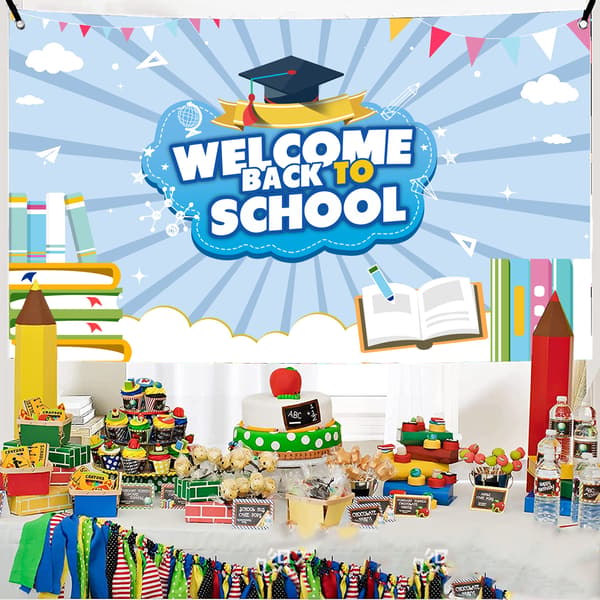 Tilbage til skolefotografering baggrundsbanner, lærer