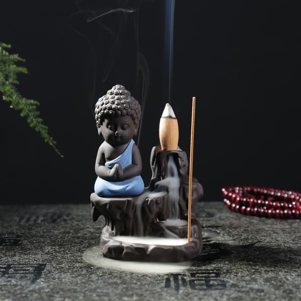 1 stycke Liten Munk Buddha Design Keramik Backflow Rökelse