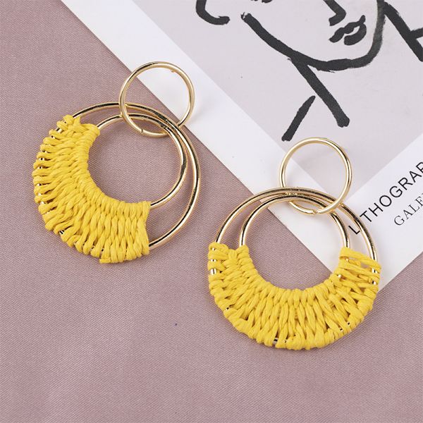 Rattanflettede øredobber Boho sommer Raffia Hoop Dangle øredobber Boh