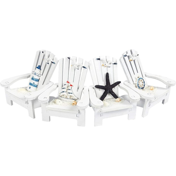 Sæt med 4 Mini Adirondack Strandstol Pynt til Kyst