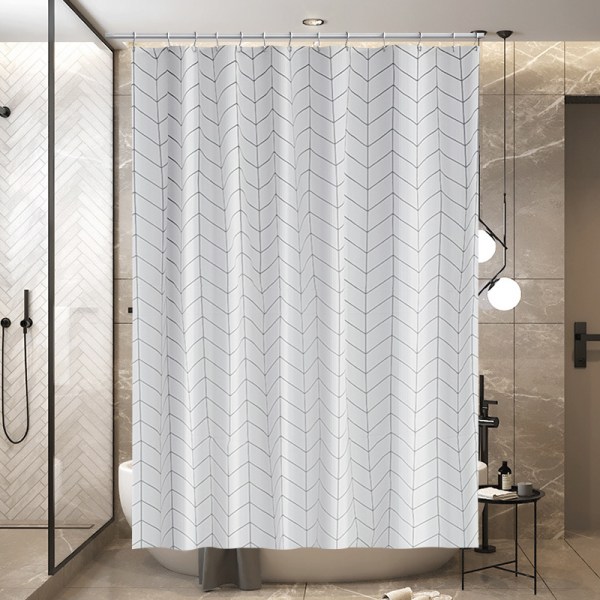Duschdraperi, 180 x 180 cm (71 x 71 tum) - Polyester (Haringbensmönster