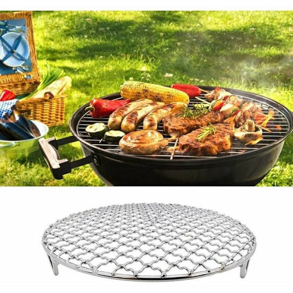 Gittertilbehør til grill/grill, 18 cm/7,1 tommer grilltilbehør i rustfrit stål, rundt grillstativ, stabelbart tilberednings- og afkølingsstativ