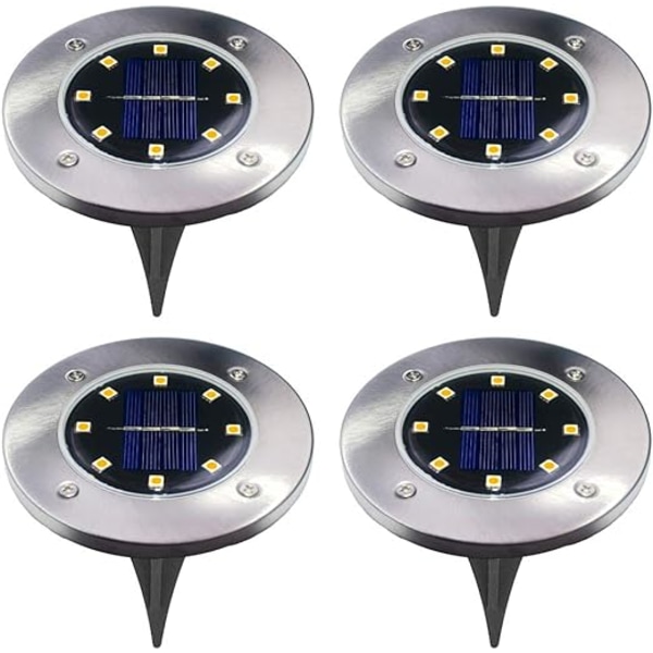 Set med 4 solcellsdrivna lampor med 8 varmvita LED-lampor - för utomhus