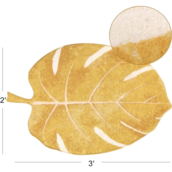 Keltaiset lehdet -alueen matto, 2'x3', kylpymatto kylpyhuoneeseen, liukumaton pehmeä polyesterimatto, konepestävä, imee vettä, moderni lehdenmuotoinen matto ovi matolle, sisämatto
