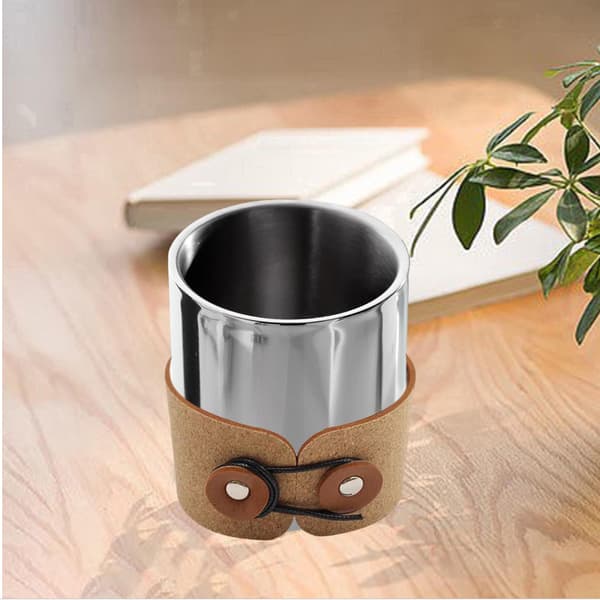 2 st Träimitation Läder Kaffe Mugg Skydd Camping Rostfritt Stål