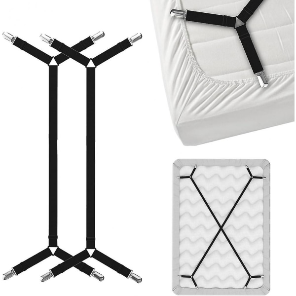 Bed Sheet Suspender Straps - Crisscross Bed Sheet Support Straps - Black