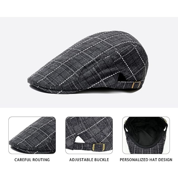 Flat Cap Beret Rutete Vintage Stil, Newsboy Caps Justerbar Unisex