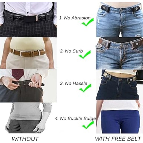 1 st Elastic Midjeband Utan Spänne Bälte för Kvinnor Män Spänne Nej