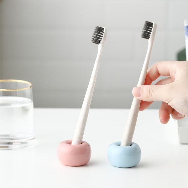 Set med 2 Mini handgjorda keramiska tandborsthållare för badrum