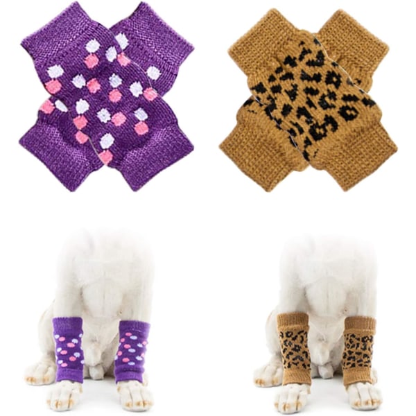 4 Pairs Non-Slip Dog Socks with Rubber Pads, Pet Leg Covers, Leg