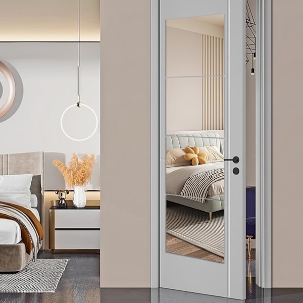 HD Glass Full Length Wall Mirror Tiles - Set of 4, 8'' x 8'' - Rammeløs, Ideell for Soverom, Hjemmetrening, Bad - Allsidig Veggdekor og Overdørsspeil