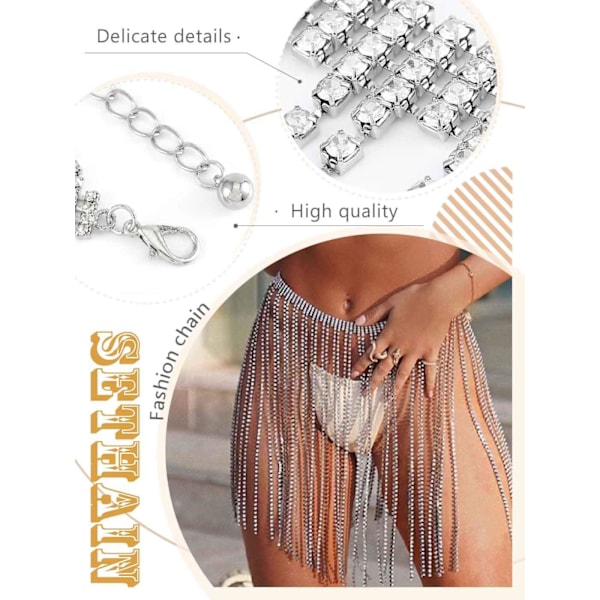 1 stk (Sølv) Rhinestone Frynser Midje Kjede Boho Skjørt Midje Kjede