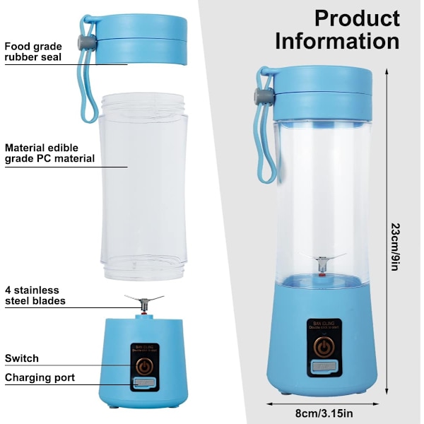 1 stk (Blå, Fire Blader) Mini Elektrisk Reiseblender USB