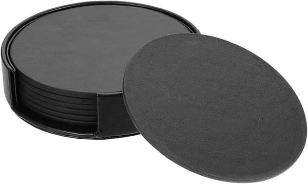 PU-lærbrikker med koppholder, runde drikkebrikker