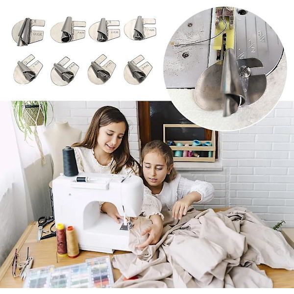 Universal symaskinsfotset för rullad fåll, symaskinsfot för fållning, 3-10 mm rullad fålltryckfot sömguide 6 st 3-8 mm